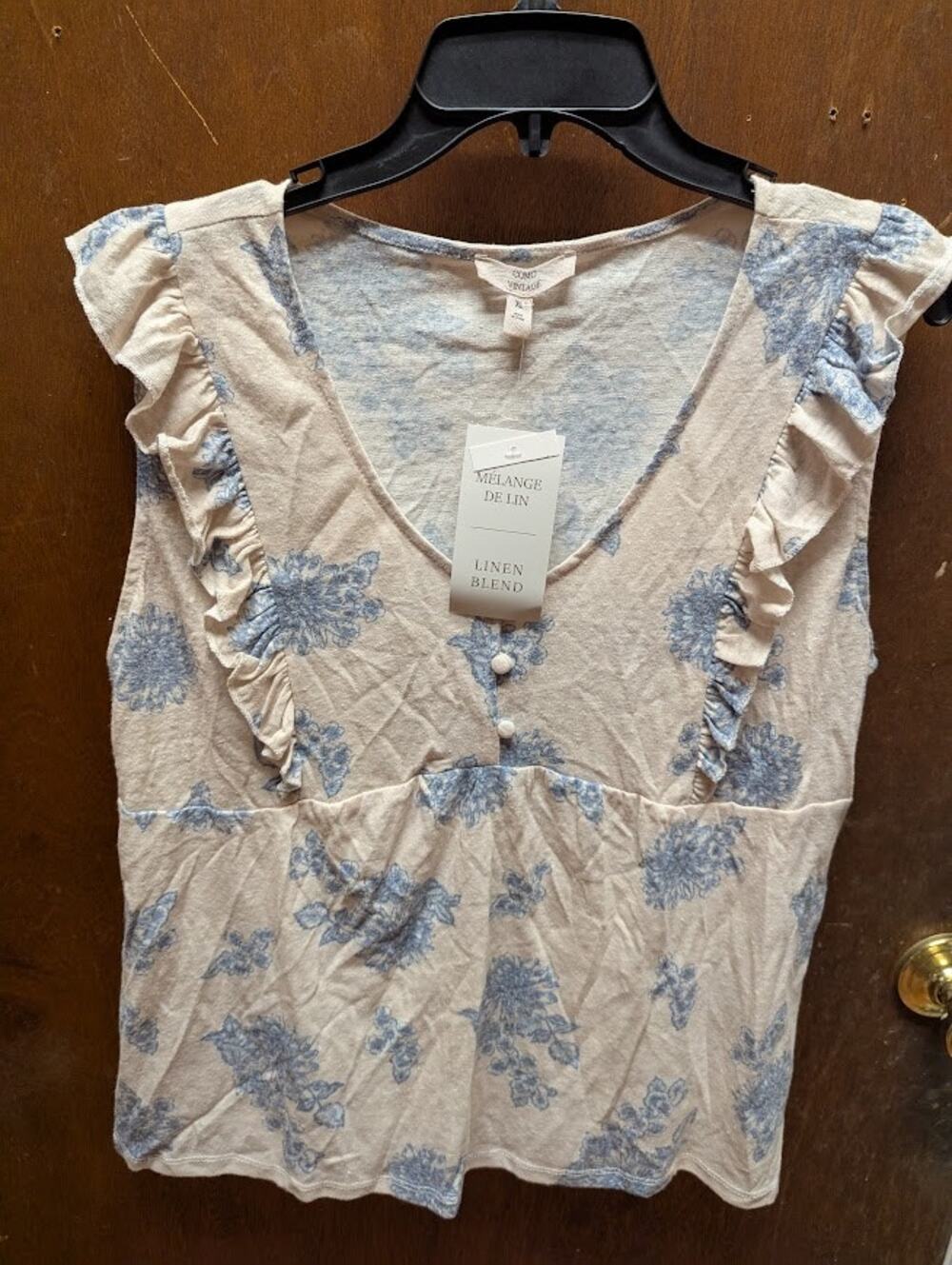 NEW Como Vintage Size XL blouse top sleeveless floral ruffle